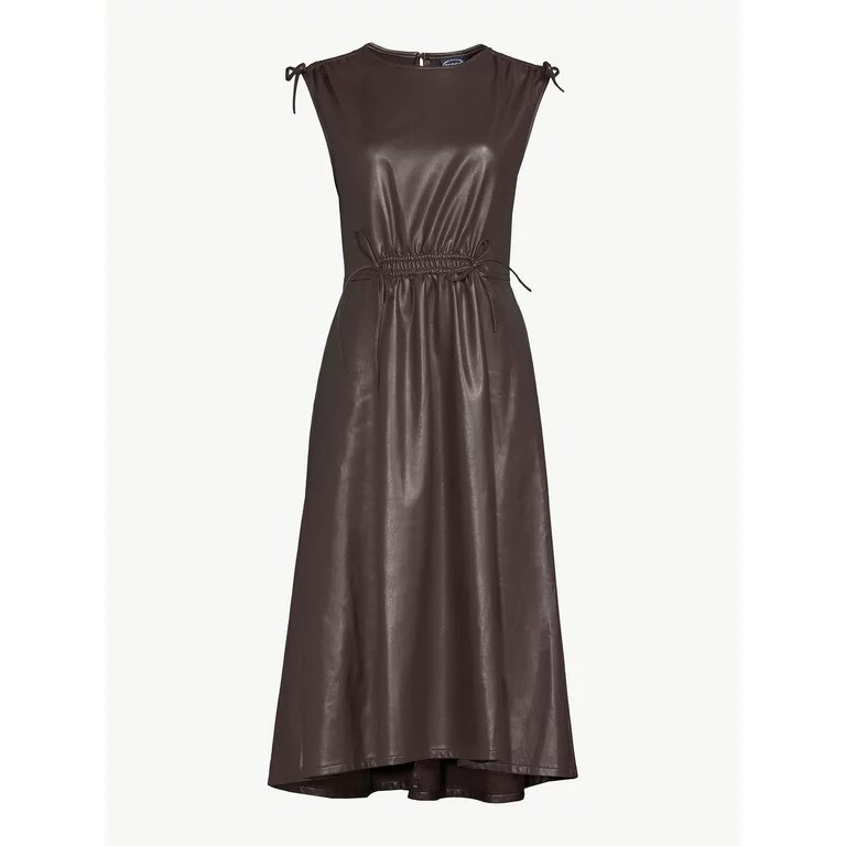 knee length dresses for ladies Faux Leather Dress with Rhinestone & Pearl Shoulder Detail in Black – Top  Knot Gifts & Boutique