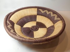 Native Tribe Style Woven Round Basket Decorative Bowl 10'" w/ Geometric Pattern