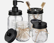 Mason Jar Bathroom Accessories Set 4pcs - Jars Not Included - New