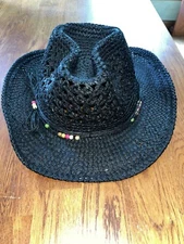 Dorfman Pacific Women’s Straw Paper Fedora Cowboy Black Beaded Hat