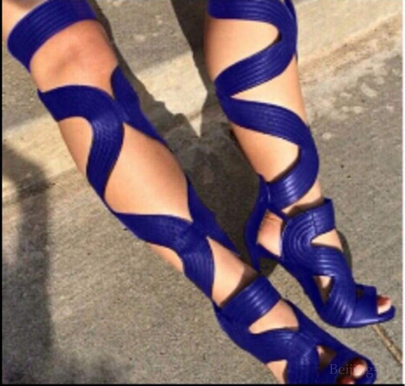 Women's Gladiator Knee High Cut Out Sandals Boots Peep Toe High