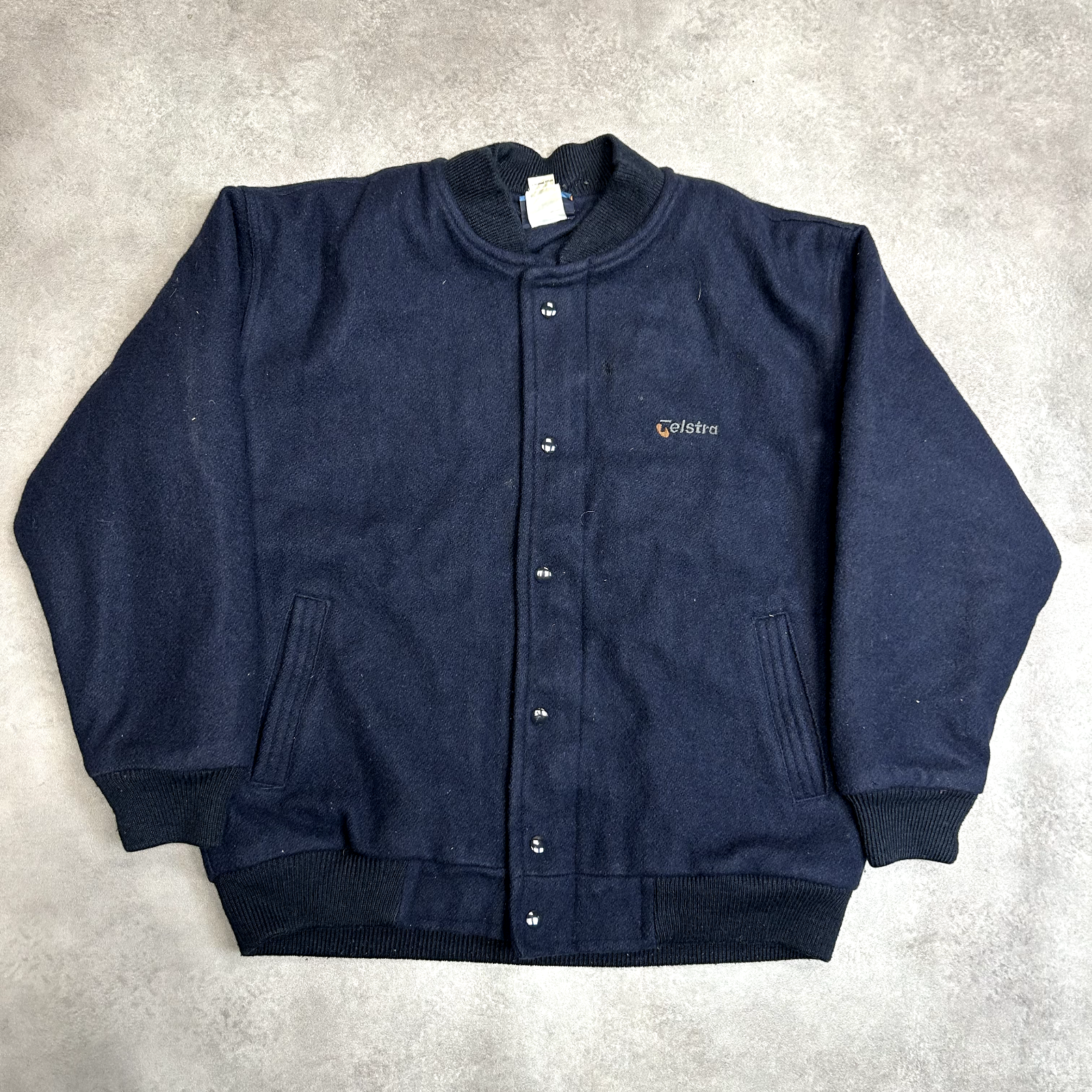 Vintage Y2K Navy Wool Blend Varsity Letterman Jacket Men XL Button Up Coat