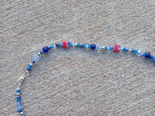Blue Patriotic Beaded Necklace - Picture 2 of 9
