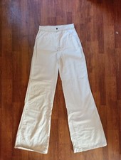 Vintage High Waist 1970s Handmade Khaki Linen Color Bell Bottoms Sz 7