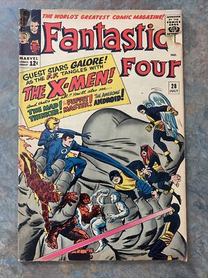 FANTASTIC FOUR #28  (JULY 1964, Marvel)  X-MEN, MAD THINKER etc...  Good  grade