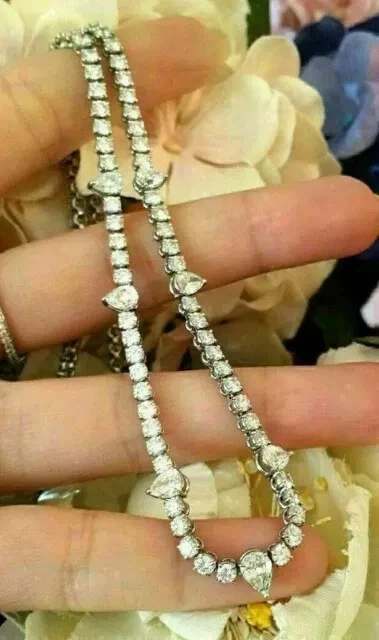 Collar Gargantilla Tenis 10CT Corte Redondo Diamante Creado en Laboratorio Chapado en Oro 14k Wh 18" Foto 2 de 4