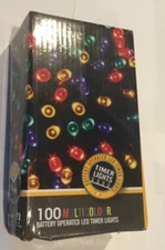 NEW FESTIVE 100 Multi Color Lights - Timer Battery NIB Indoor /Outdoor NIB 786K