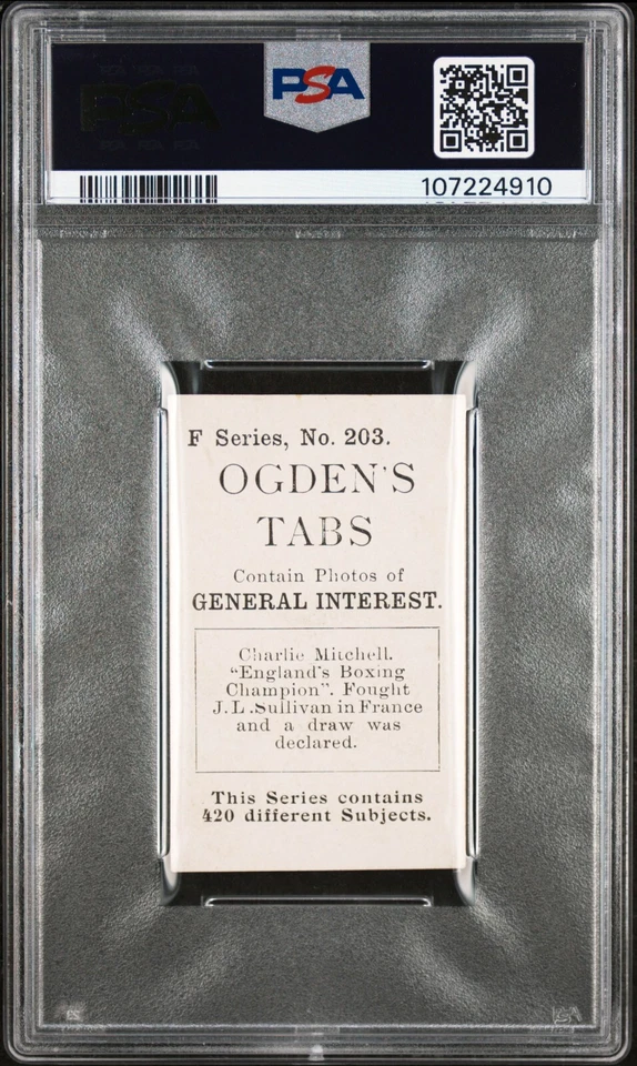 1902 Ogden's General Interest Series F Tobacco Charlie Mitchell #203 PSA 4 POP 4 - Image 2 of 2