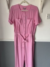 Oliver Bonas Pink Linen Blend Jumpsuit UK 8 Belted Short Sleeve NWT Women's