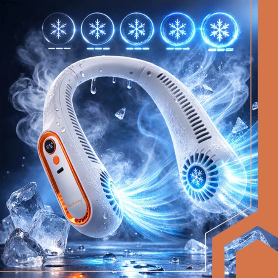 Ventilateur de Cou Portable Rechargeable USB 5 Vitesses Refroidissement 360° - Photo 4/4