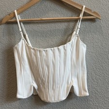 White Fox Boutique White Corset Style Crop Top Small Adjustable Straps Zip Back