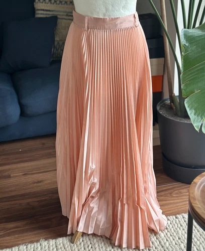 Max Mara Designer Apricot Silk Blend Pleated Maxi Circle Skirt Size 10 VGC