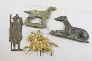 4x Zierfigur Zierelement Bronze Reiter römischer Soldat Hund 19.Jhd (IG312)
