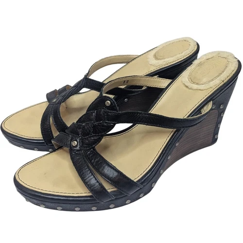 Sandali con zeppa UGG donna taglia 10 Lourdes borchie pelle nera e plateau $ 165