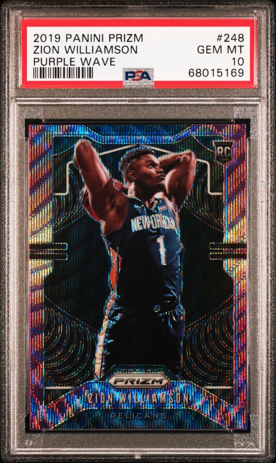 Zion Williamson 2019-20 Panini Prizm #24 Purple Wave (RC) PSA 10 POP 51