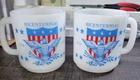 Vintage USA Bicentennial 1776-1976 Milk Glass Coffee Mug Cup Set Of 2 Patriotic