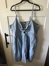 Old Navy Linen Blend Blue Tie Front Dress Size 4X Plus Spaghetti Straps