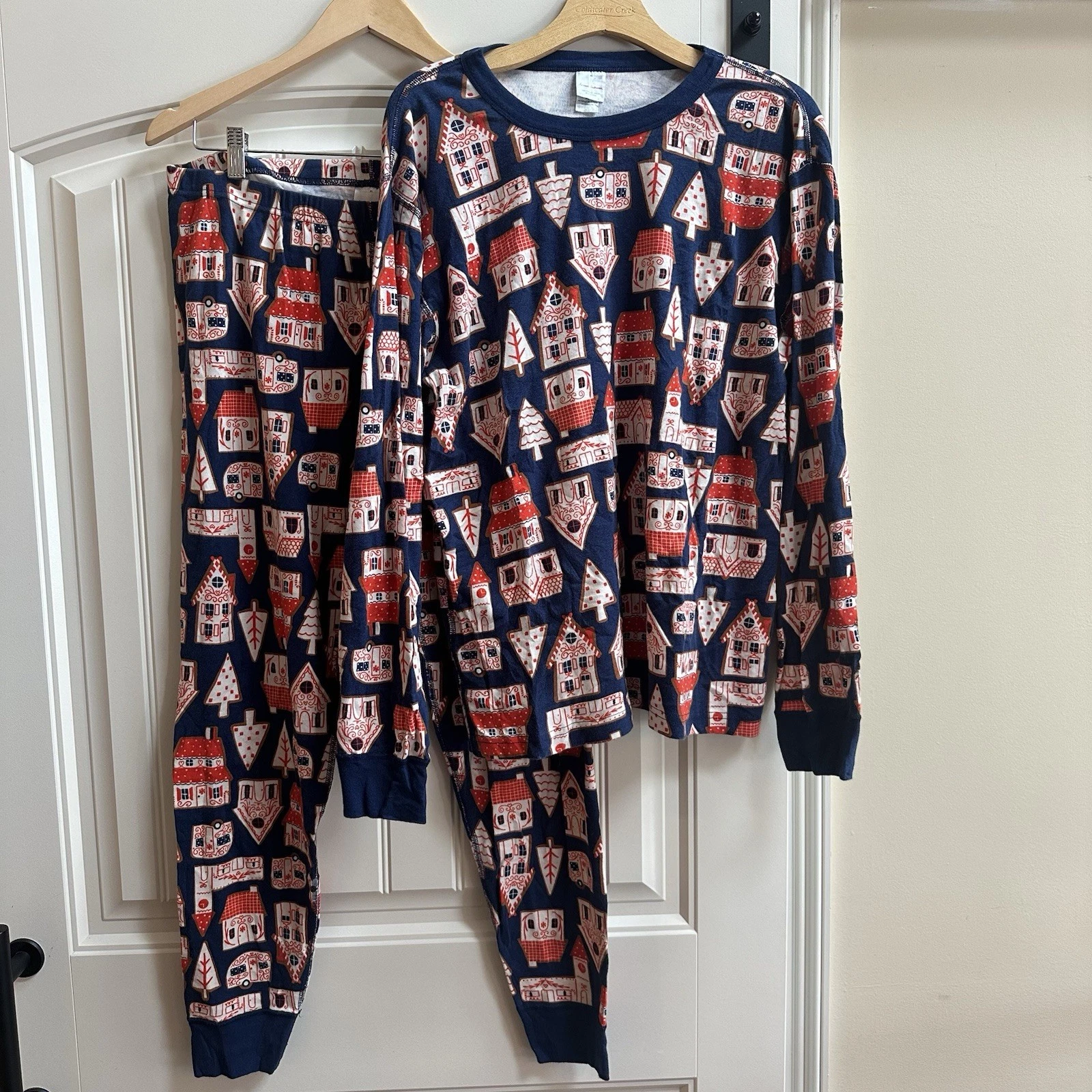 Hanna Andersson Organic Cotton Long John Pajama Set Sz XL Gingerbread Houses