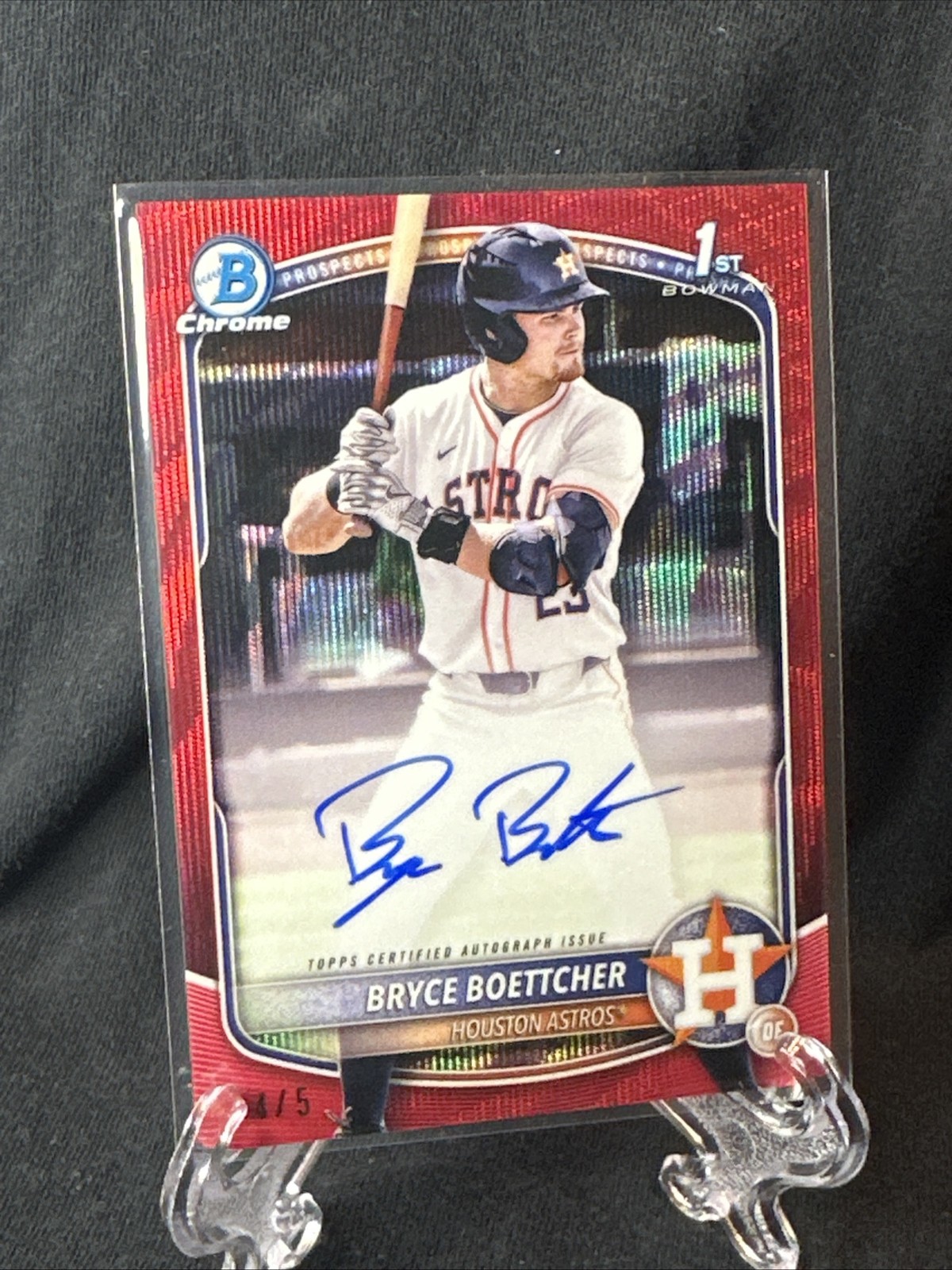 BRYCE BOETTCHER 2025 BOWMAN CHROME 1ST Red Wave Auto 4/5 Astros Oregon Ducks LB