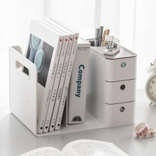 White Plastic Desktop Organizer with File slots,3-tier Drawers with Pen Holde...