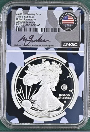 NGC PR70 250th ANNIVERSARY UNITED STATES NAVY AMERICAN EAGLE 1oz Slv PROOF COIN