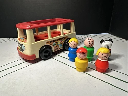 Fisher Price Mini Van Vintage Little People Bouncing  Family Bus W/ People