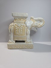 Vintage Ceramic Glazed Elephant Plant Stand Candle Holder Statue Decor Signed