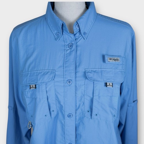 Columbia PFG Fishing Shirt Long Sleeve Button Up Vented Blue Womens Small - Picture 2 of 11