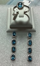 London Blue Topaz Sterling Silver .925 Earrings  Ring 7 Set