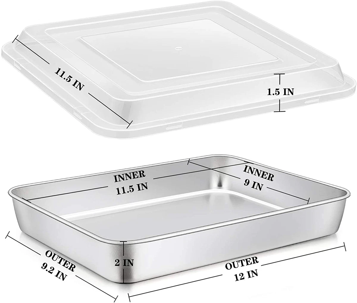 Stainless Steel Baking Pan with Lid 12? X 9� X 2 Inch Rectangle Sheet Cake  Pans