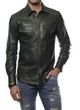 Men's Genuine Lambskin Leather Shirt Stylish Black Handmade Fashionable Casual