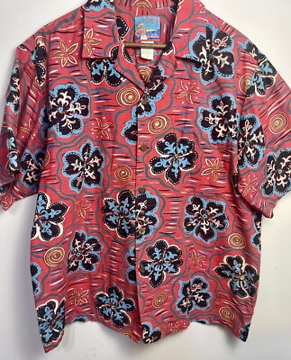 Joe Kealoha s The Genuine Hawaiian Shirt XL Red Turquoise Black Coconut Buttons