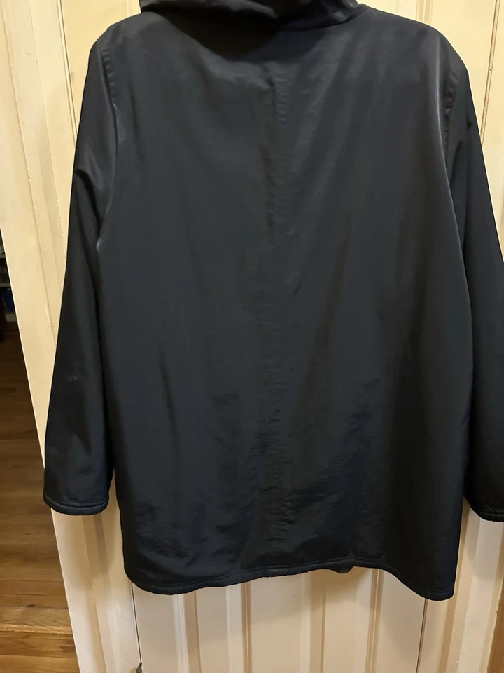 Chaqueta Abrigo Parka Forrada de Vellón de Algodón Negro Eileen Fisher XL Con Capucha Foto 4 de 4