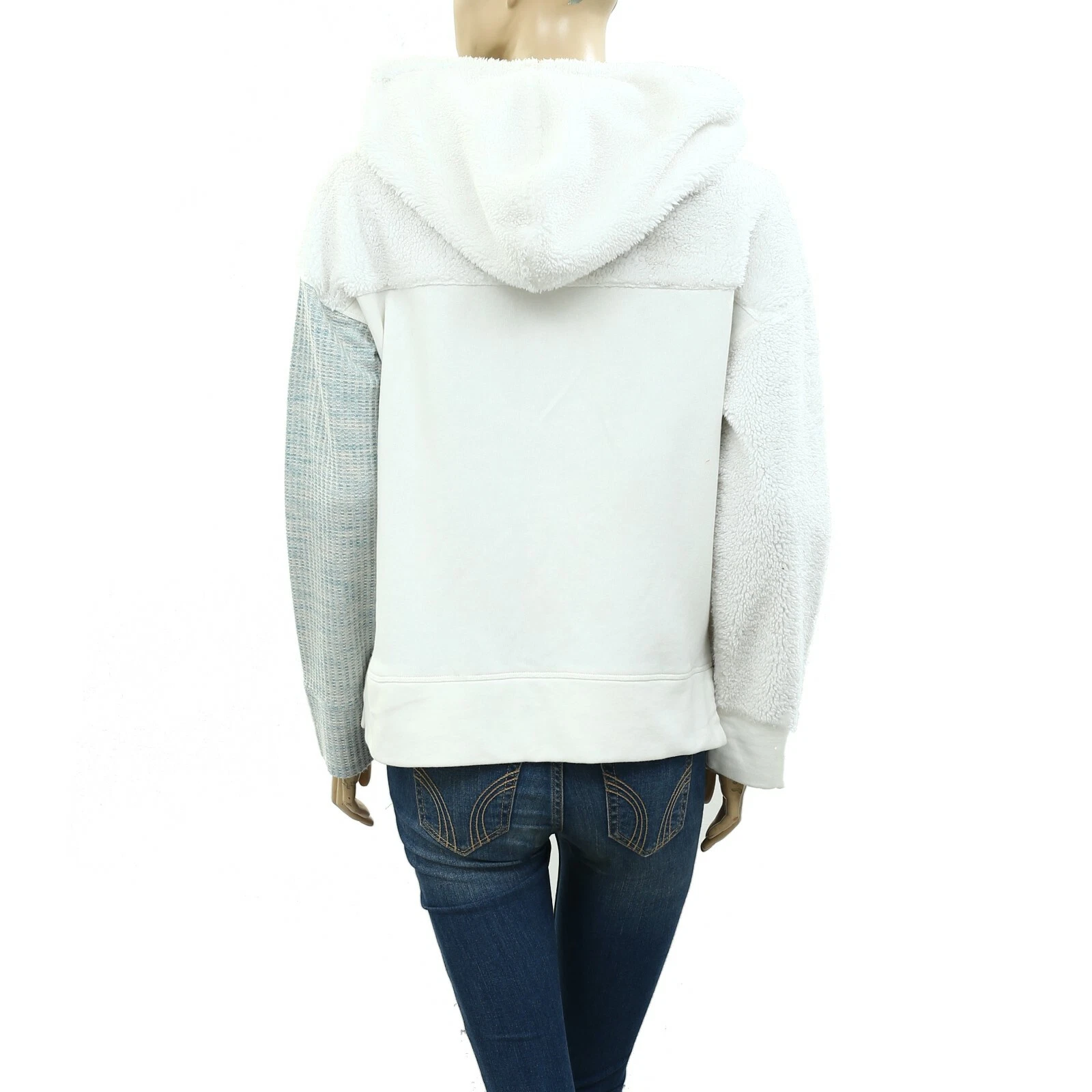 OFF WHITE Felpa con cappuccio Daily Practice by Anthropologie oversize patchwork XS nuova 226074