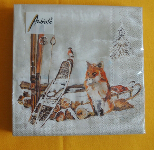 20 Servietten Fuchs Schnee Eulen Vogel Hasen 1 Packung Ambiente Winter Schneema-image