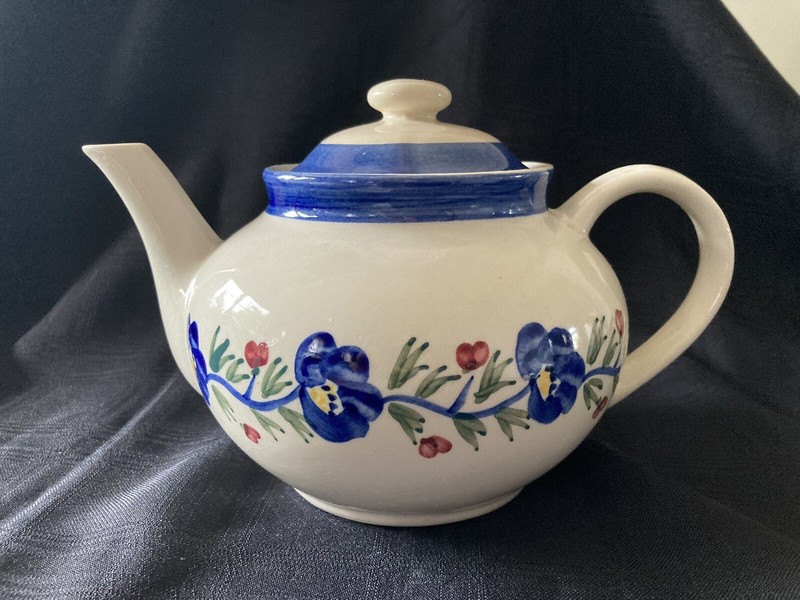 Vintage Hand Painted Teapot With Blue Flowers