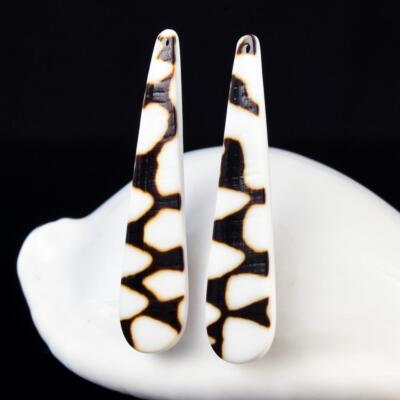 Natural Conus Sea Snail Shell Drop Earring Pair Cabochons Handmade 4.80 g