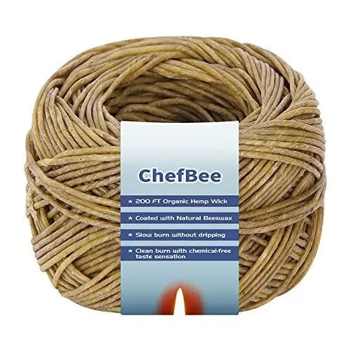 Twisted Bee 100ft Organic Hemp Wick - Beeswax Coated, Thick 2mm, Natural Alternative To Lighters