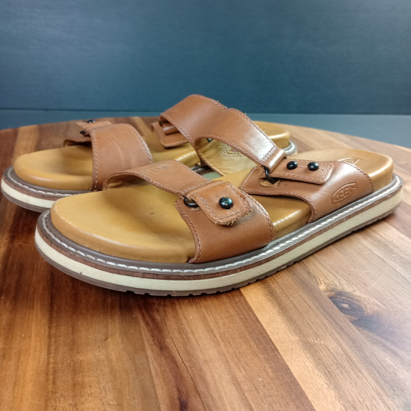 Sandali donna Keen Lana slide taglia 5 5 pelle tartaruga conchiglia argento betulla