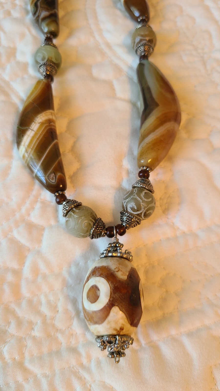 Chunky Silver Brown Stones Statement Necklace - image 2