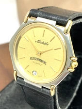 Michele Fleischmann's Womens Watch Swiss Quartz Two Tone Black Leather Band 31mm