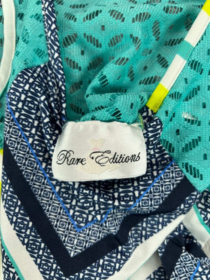 Vestidos para niñas 14 azul amarillo encaje ribete línea A sin mangas ediciones raras Hankerchi Foto 4 de 4