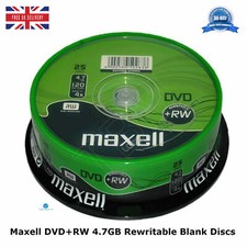 Maxell DVD+RW Disc 4.7GB 120Min 25 Spindle 275894 DVD Rewritable New Blank Discs