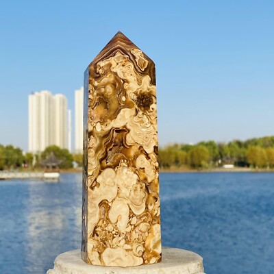 2.27LB Natural Polished Cherry Blossom Amber Quartz Crysta Pagoda Healing