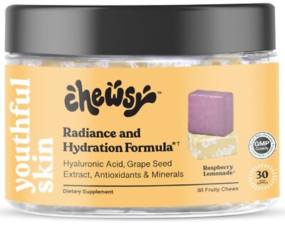 Chewsy Youthful Skin Vitamins 30 Count Hydrate Glow Raspberry Lemonade Chews