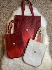 Lululemon Reusable Shopping Tote Bag Large Red Small White Red Lot 3 New