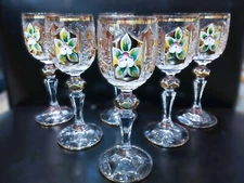 Bohemia crystalite cut liker, sake, vodka cut glasses 6 pcs. 14 cm decorated