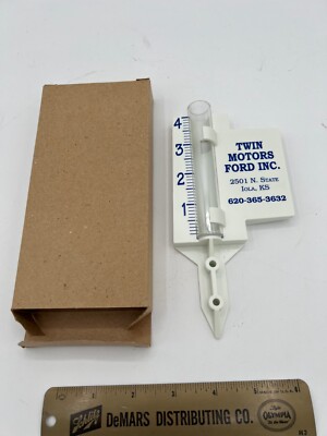 VINTAGE Rain Gauge White Plastic NOS New in Box - Twin Motors Ford Inc IOLA KS