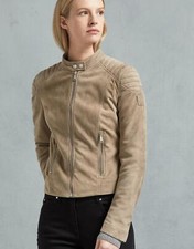 Belstaff Womens Biker Jacket Suede Mollison 3.0 Driftwood Uk8 It40 Rrp £699