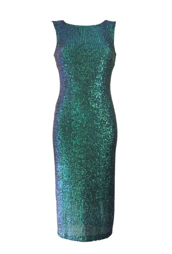 ABITO tubino LUNGO ESTIVO DONNA RINASCIMENTO paillettes VERDE | eBay